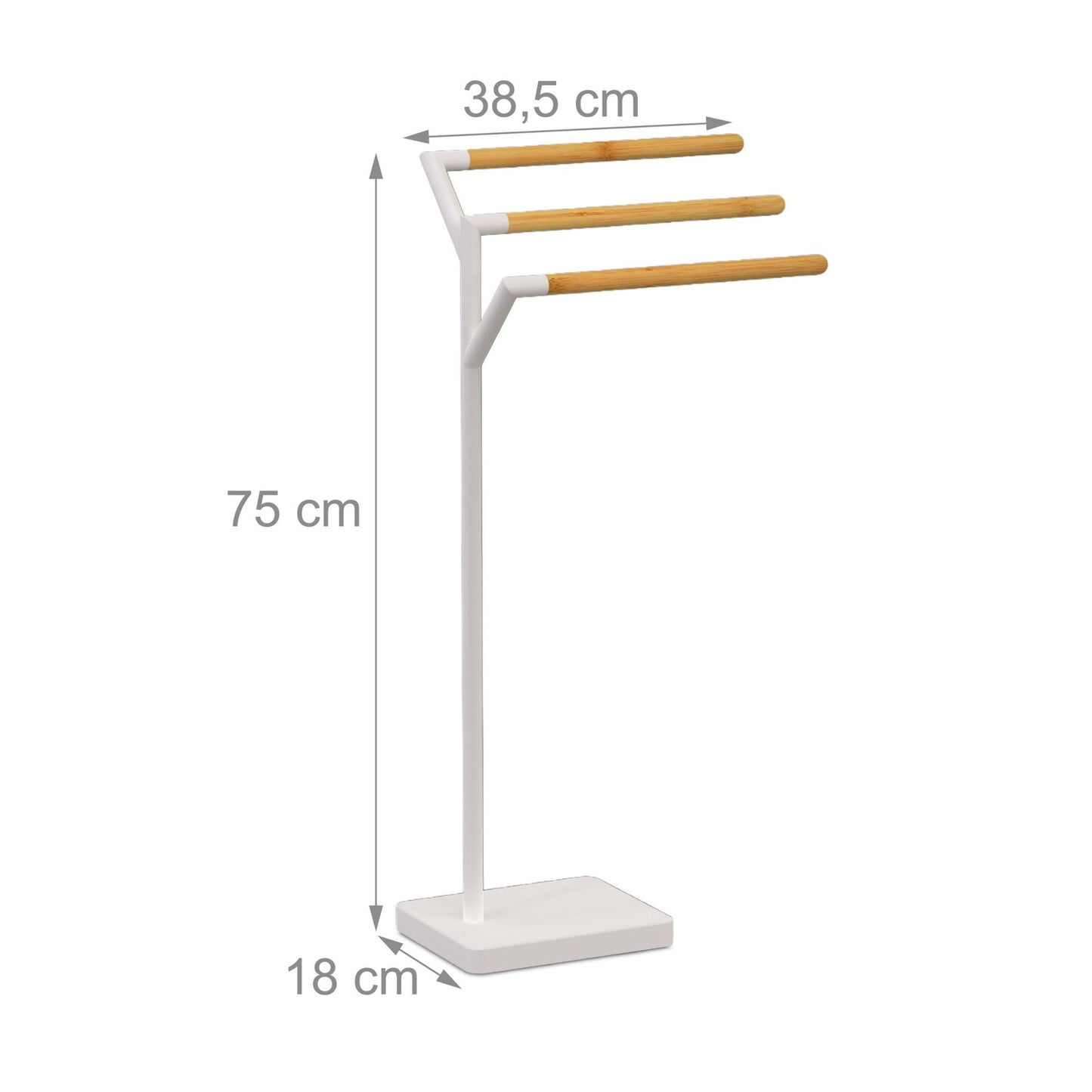 Freestanding Towel Rack, 3 Rods, Metal and Bamboo