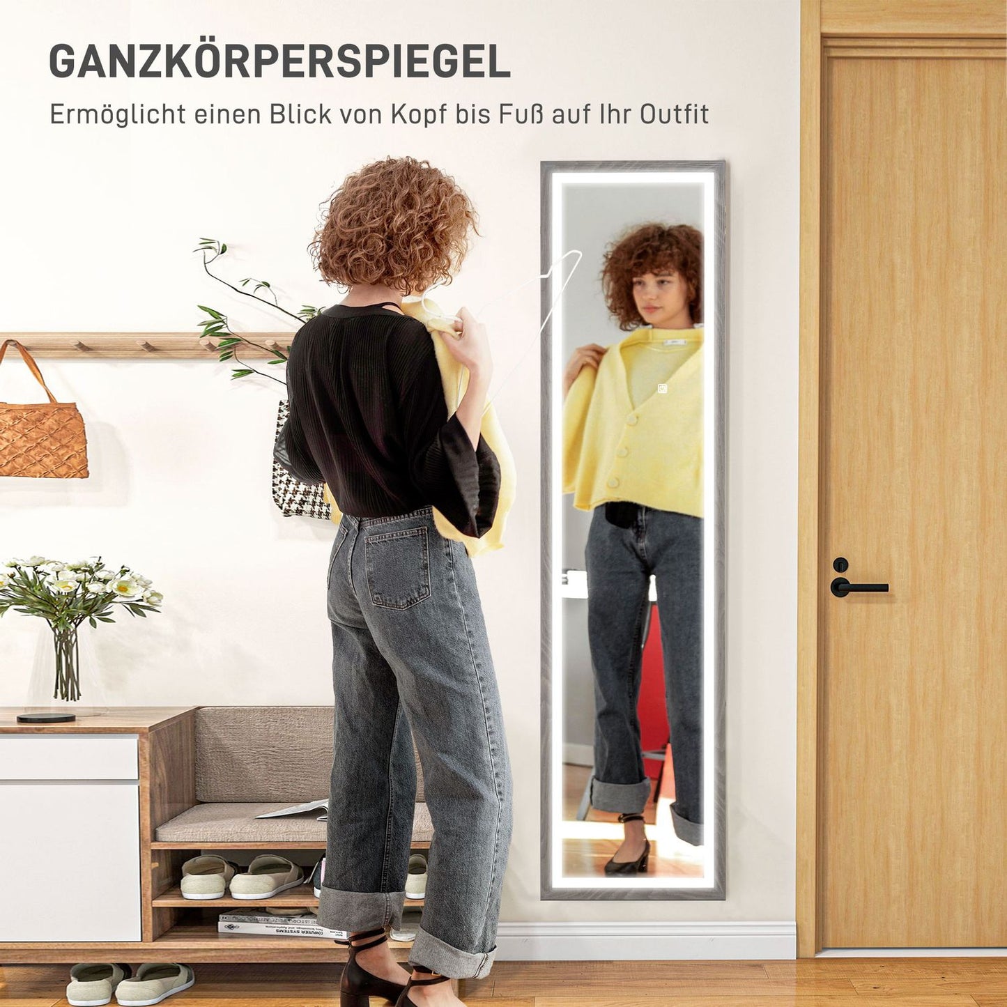 Full-Length LED Mirror, 40x160 cm, Touch Control, Dimmable