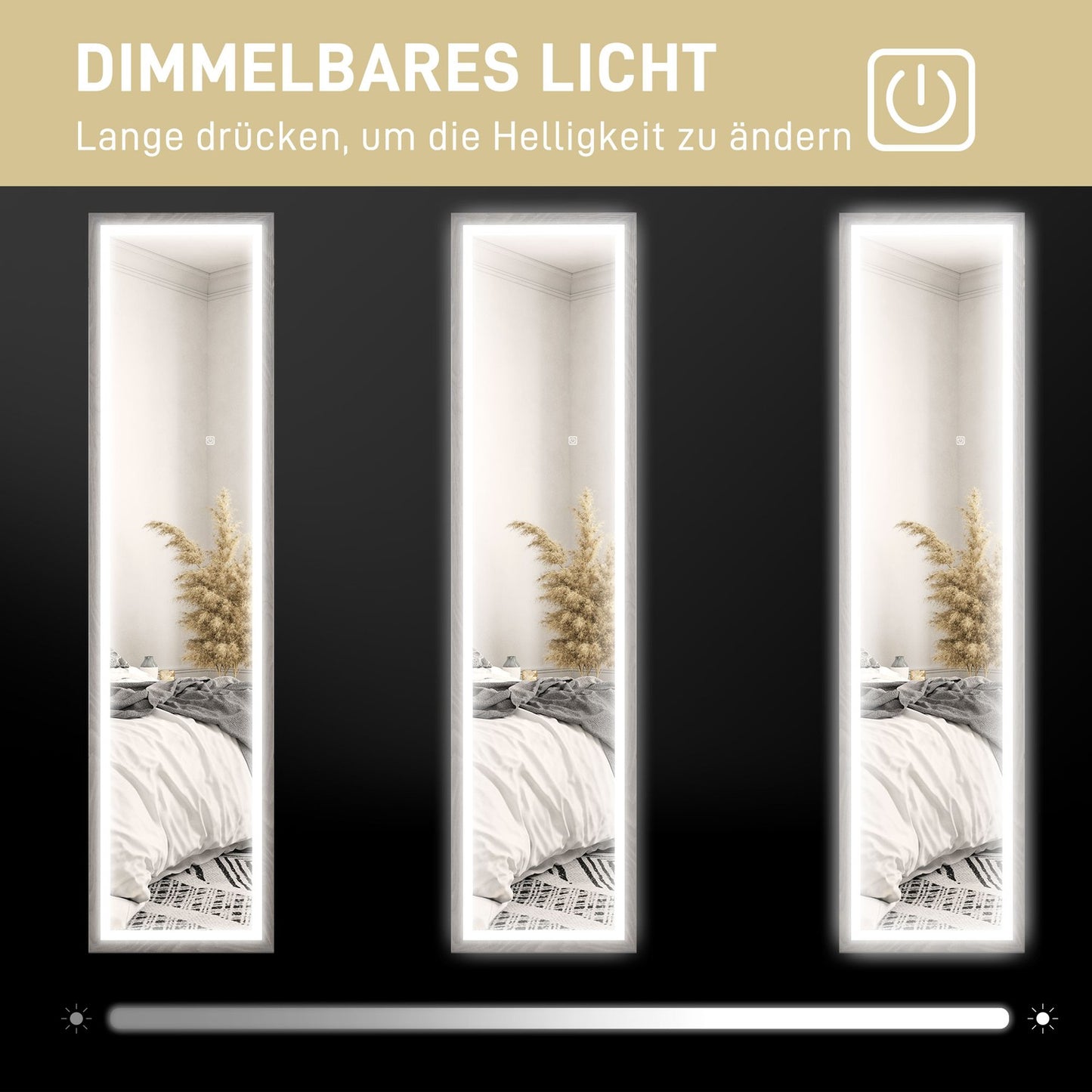 Full-Length LED Mirror, 40x160 cm, Touch Control, Dimmable
