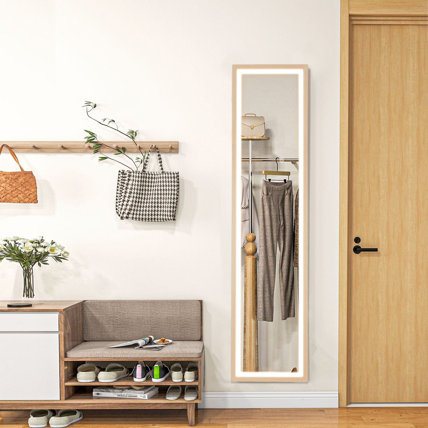 Full-Length LED Mirror, 40x160 cm, Touch Control, Oak