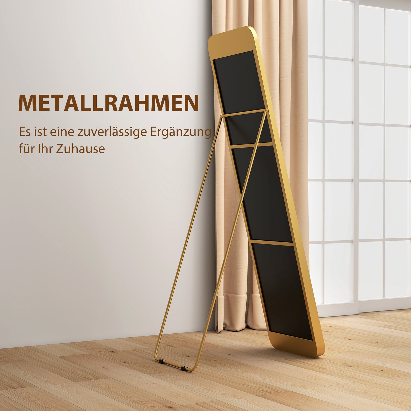 Full-Length Mirror, Freestanding Tilt, Gold Metal Frame, 160x40 cm