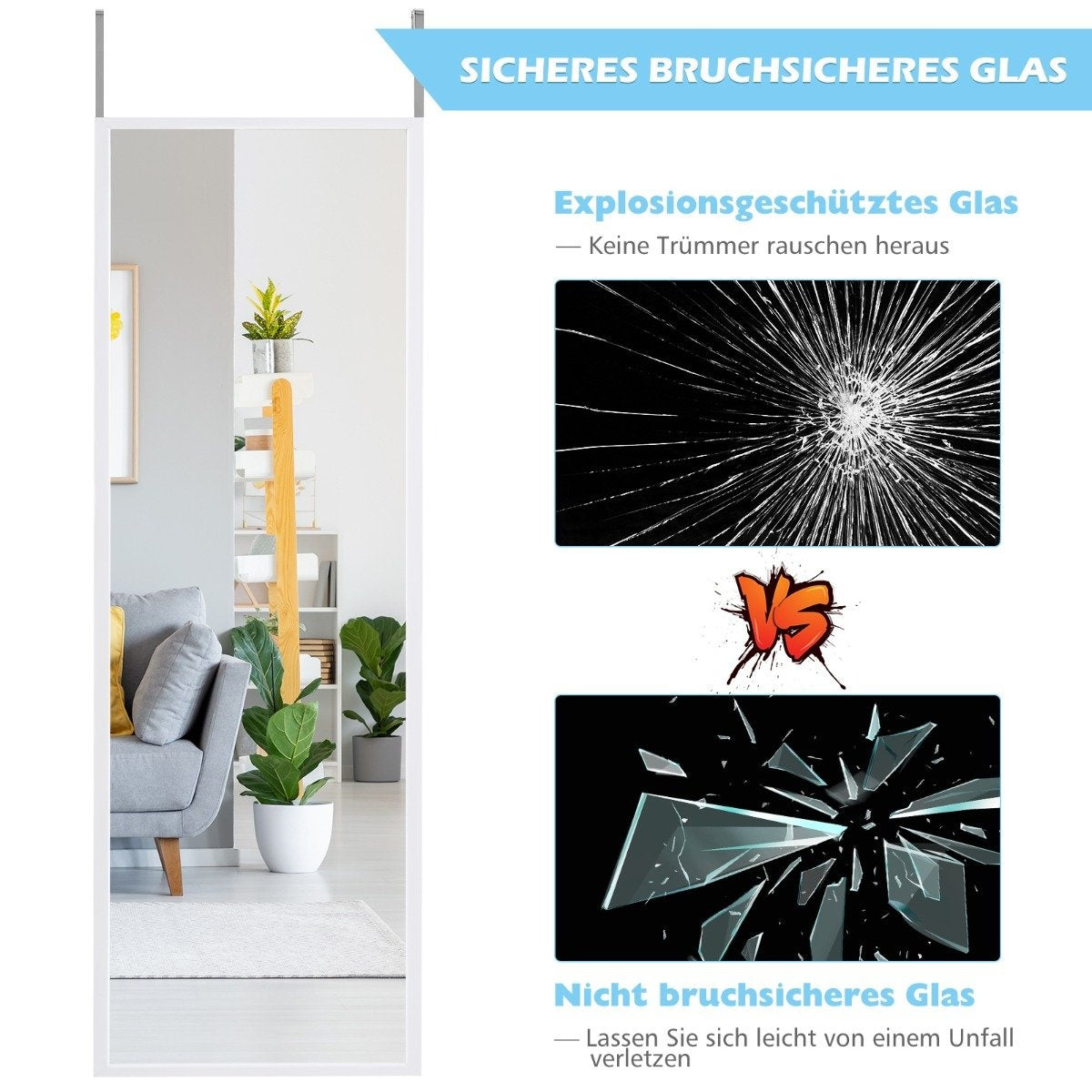 Full Length Mirror Wall Mirror Door Mirror Full Length Mirror Hanging Mirror 36.5 x 1.5 x 107 cm White