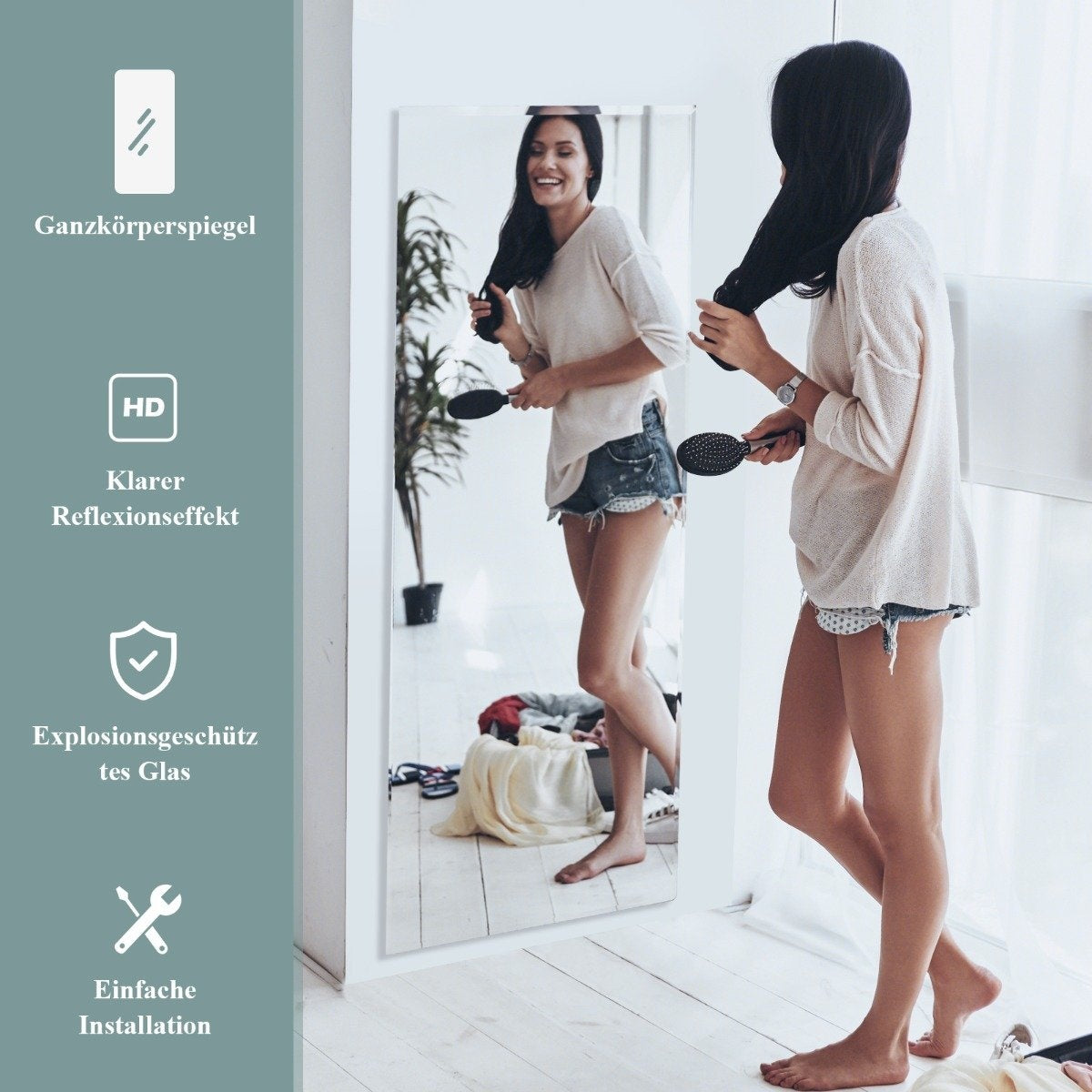Full length rectangular wall/full length mirror with beveled edge 110 x 38 cm