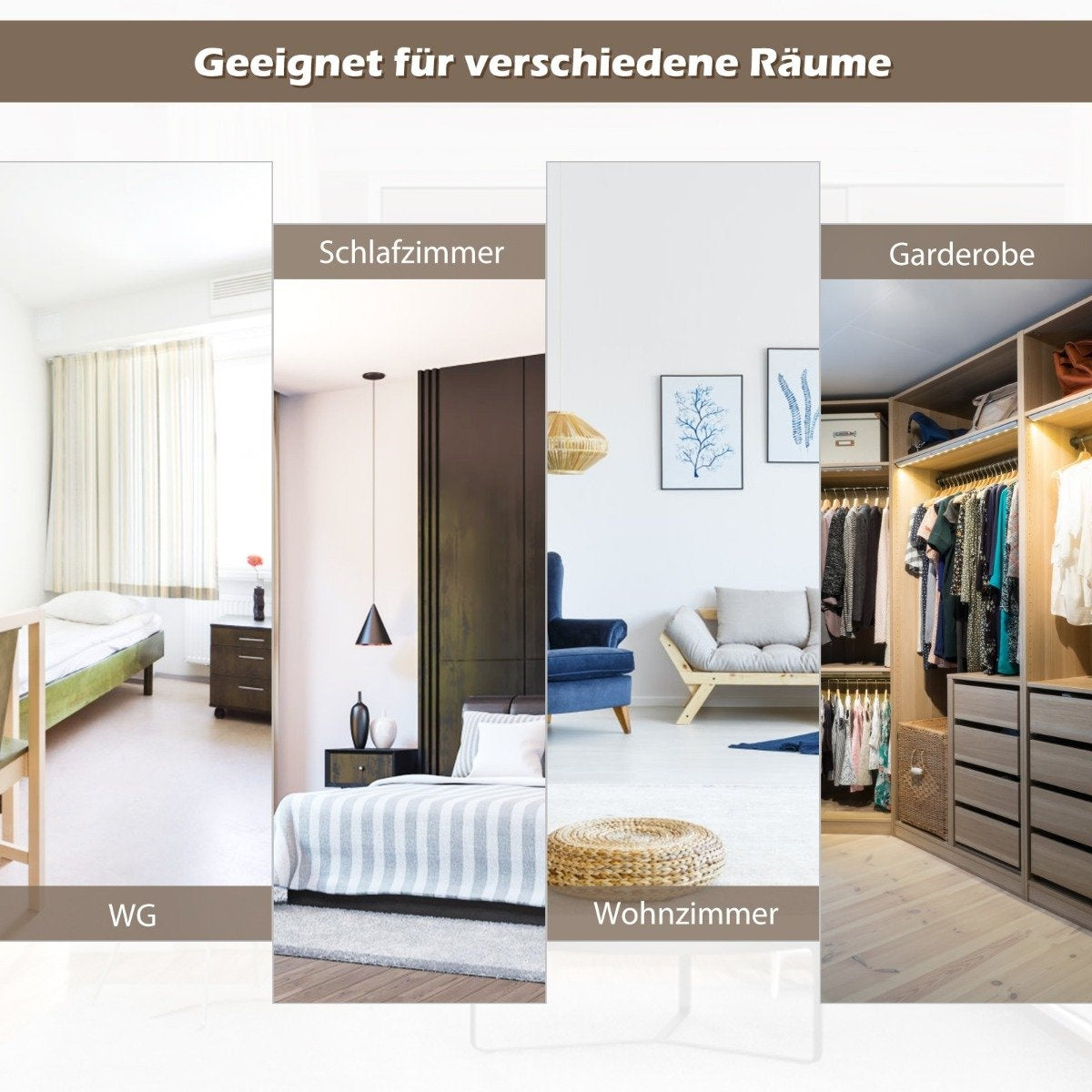 Full-length wall mirror with height-adjustable hanging hooks 36.5 x 1.5 x 107 cm brown