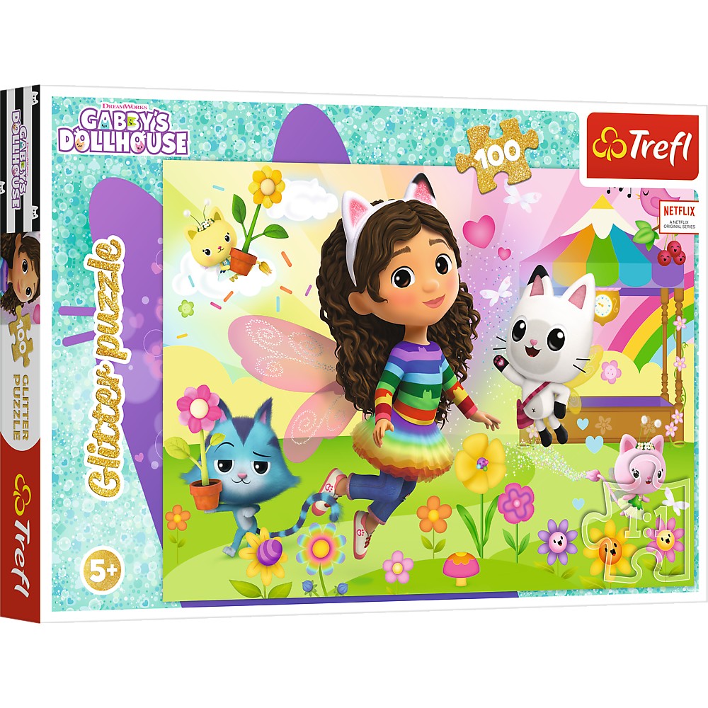Gabby's Dollhouse Glitter Puzzle, 100 Pieces for Kids
