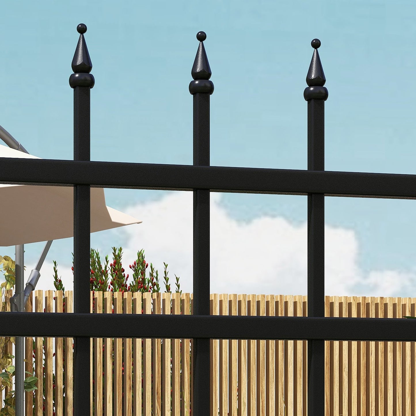 Garden gate in black galvanized steel with lock and handle, 107x204 cm