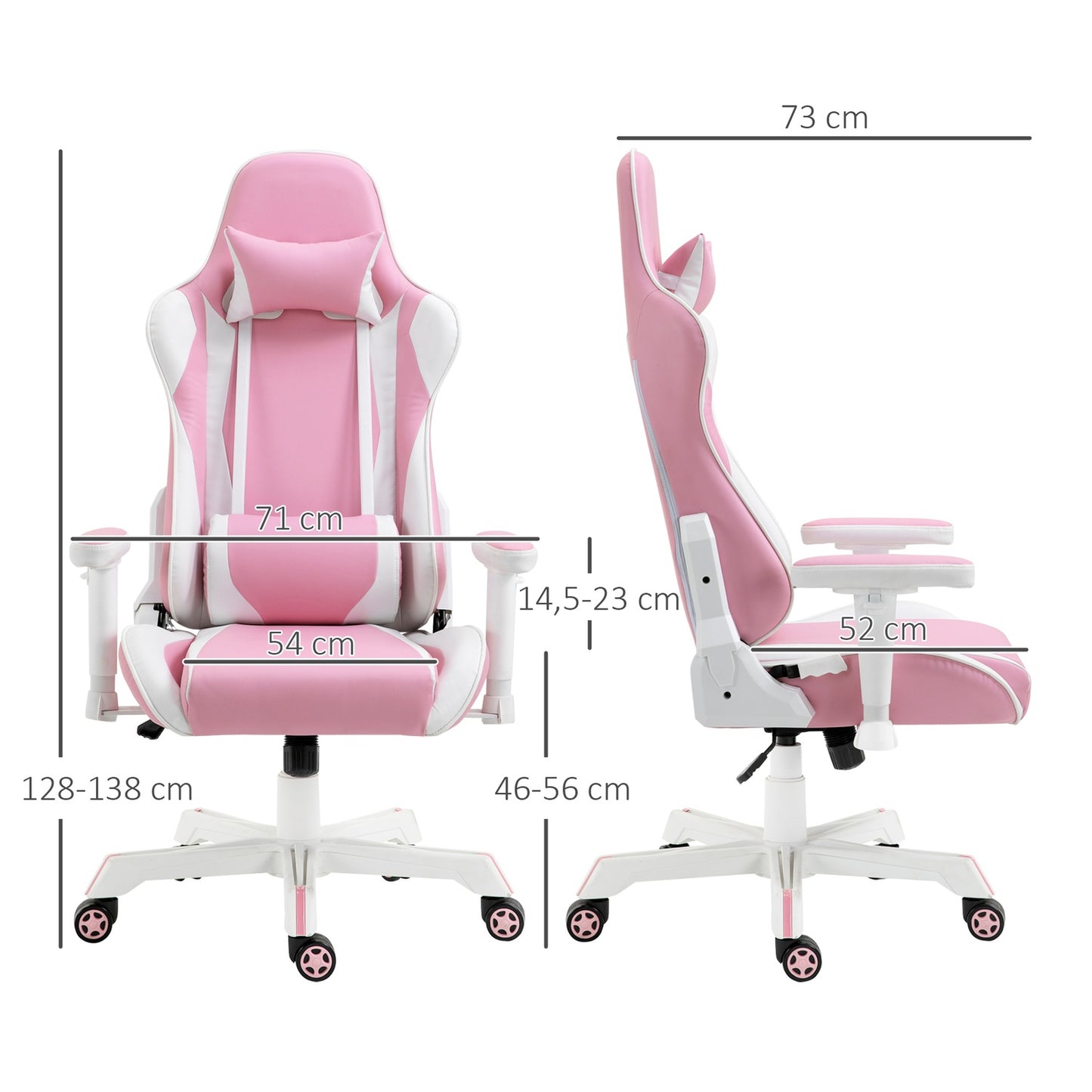 Pink & white gaming chair, adjustable, lumbar support, artificial leather