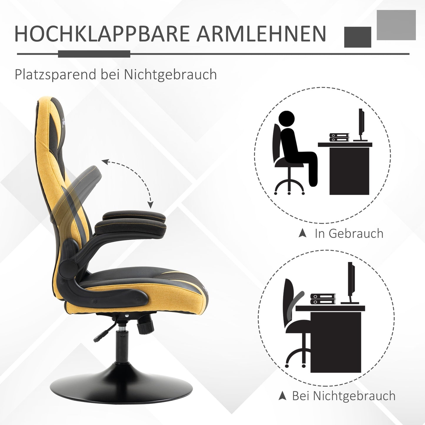 Game chair, Rocker Function, Adjustable height, Yellow/Black