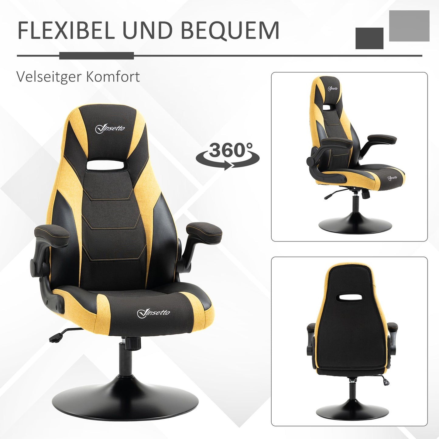 Game chair, Rocker Function, Adjustable height, Yellow/Black