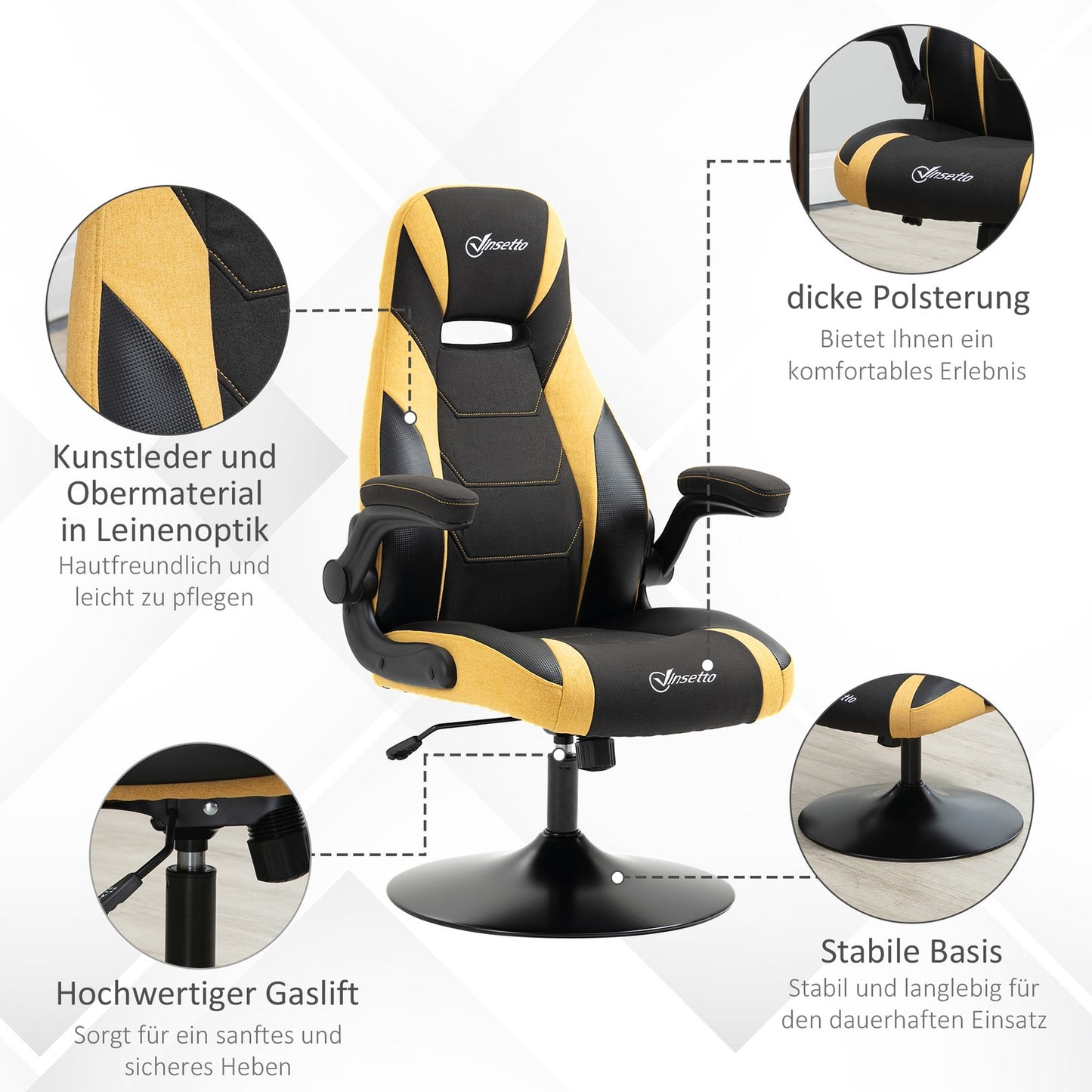 Game chair, Rocker Function, Adjustable height, Yellow/Black