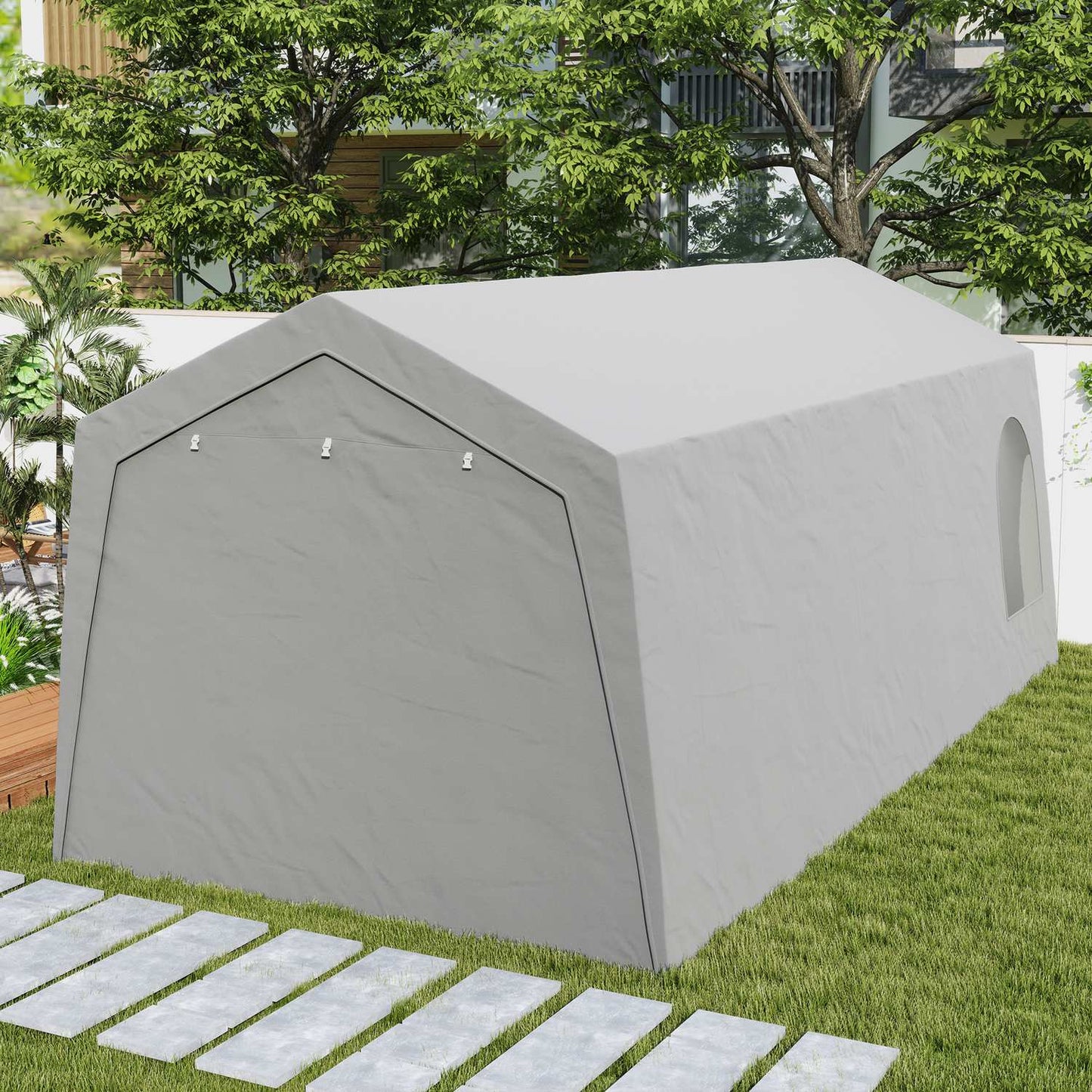 Waterproof outdoor garage tent - 300x600x250 cm, light grey