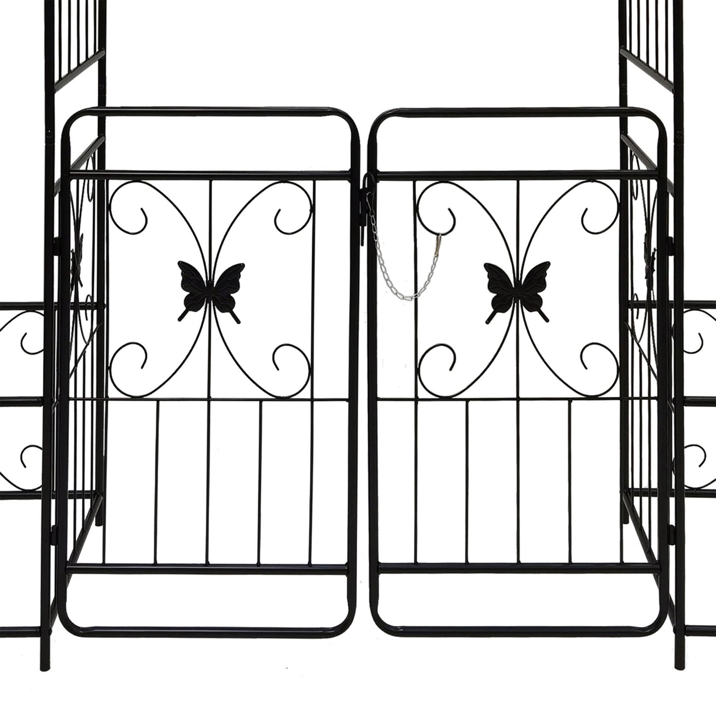 Garden Arch with Gate and Planters, Metal Trellis