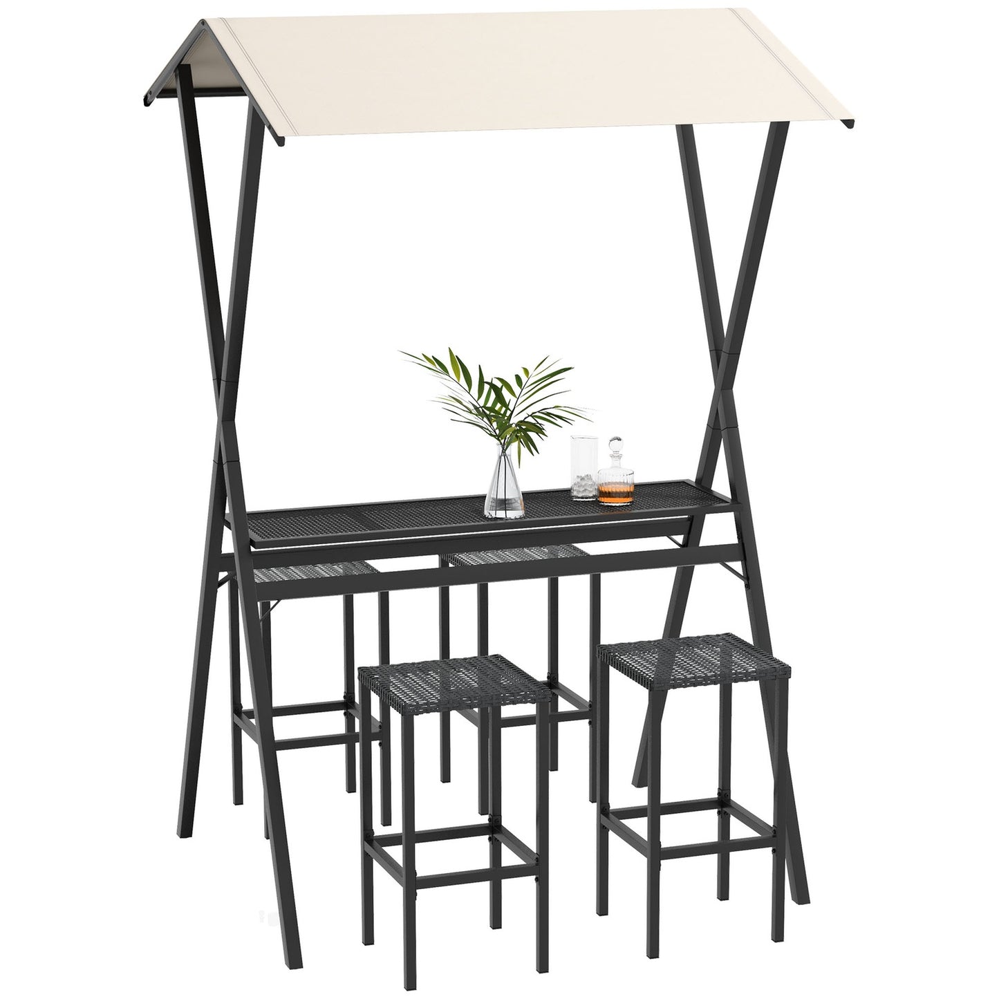 Garden Rattan Bar Set with roof & footrest for balcony