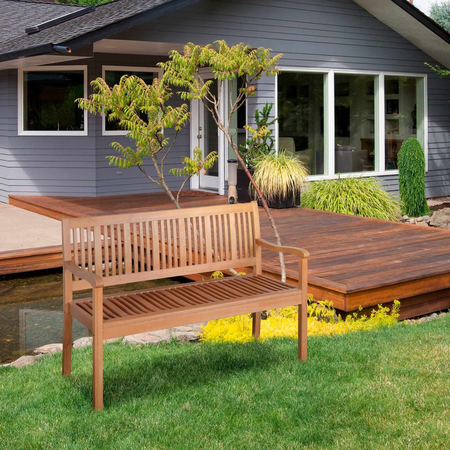 Yellow 2-seater garden bench, poplar wood, capacity 180 kg