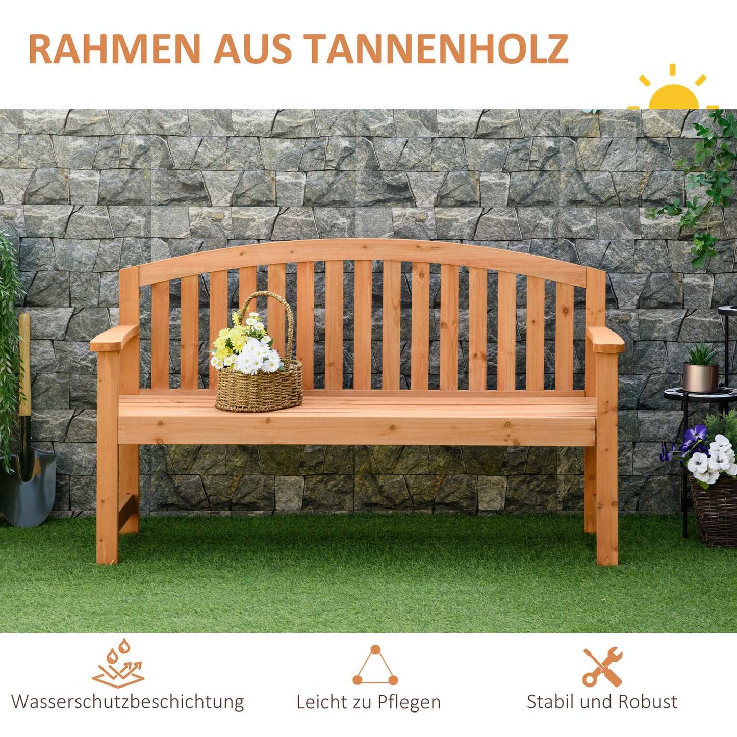 2-seater wooden garden bench, capacity 320 kg, orange