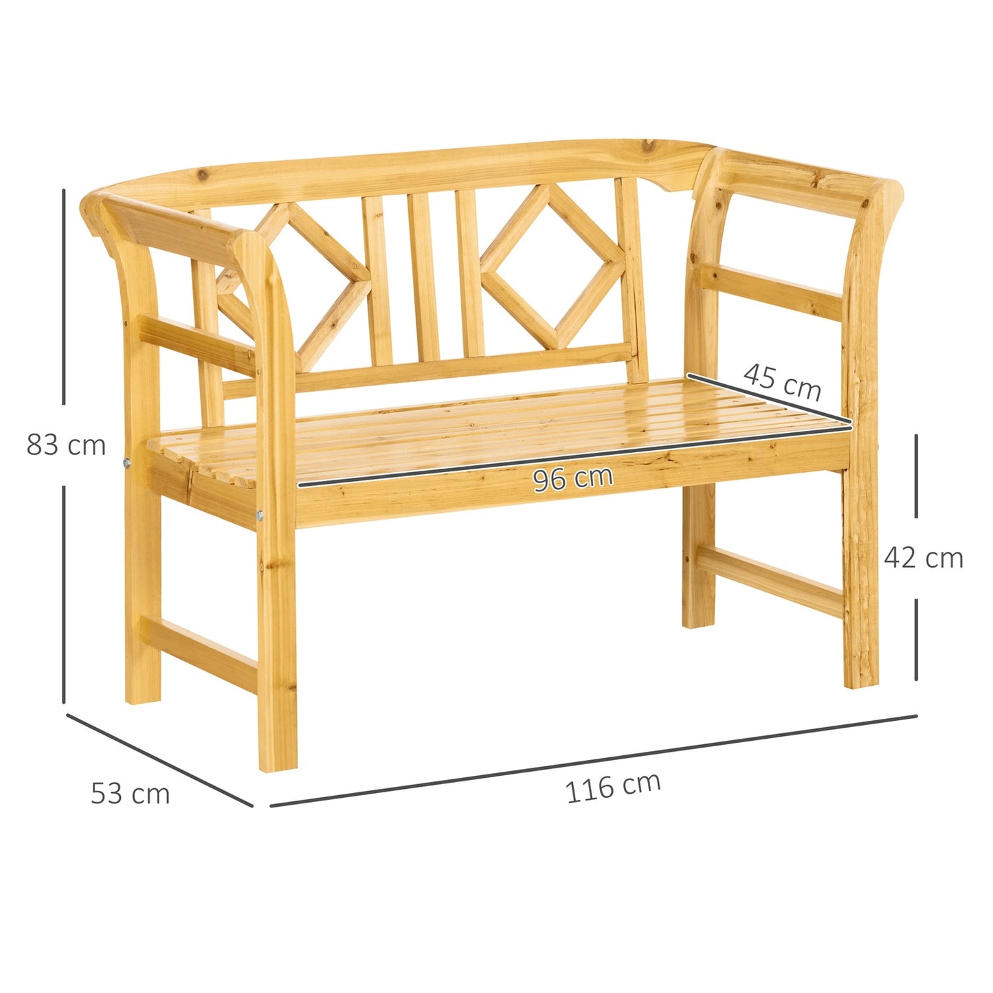 2-seater wooden garden bench, weatherproof, capacity 240 kg