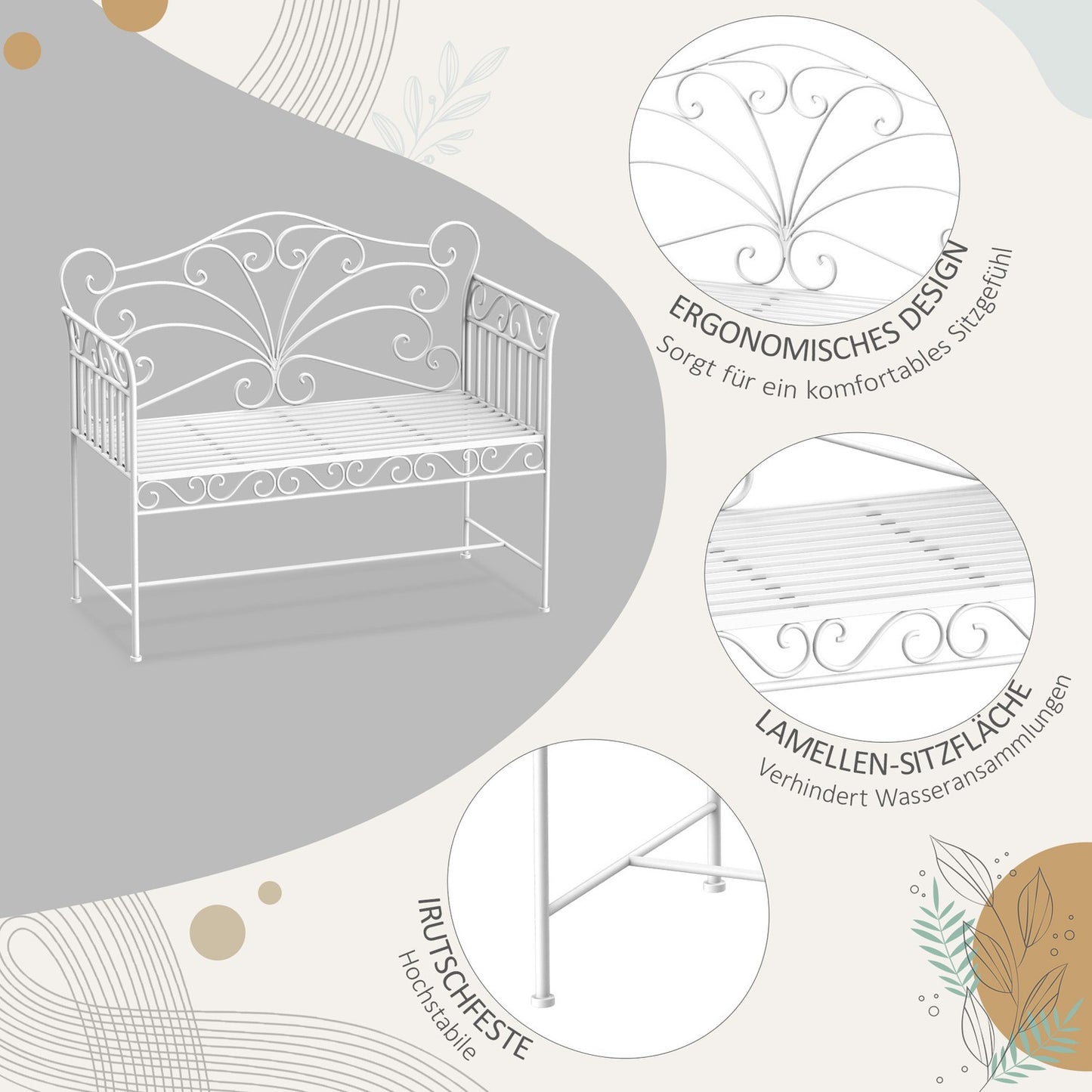 White 2-seater metal garden bench - Outdoor furniture
