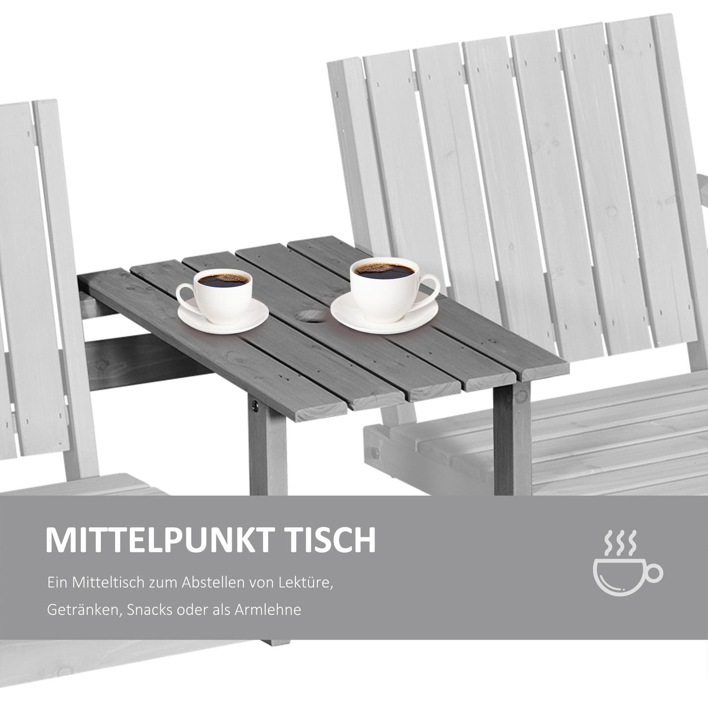Garden furniture set - gray solid wood, 2 seats, umbrella hole