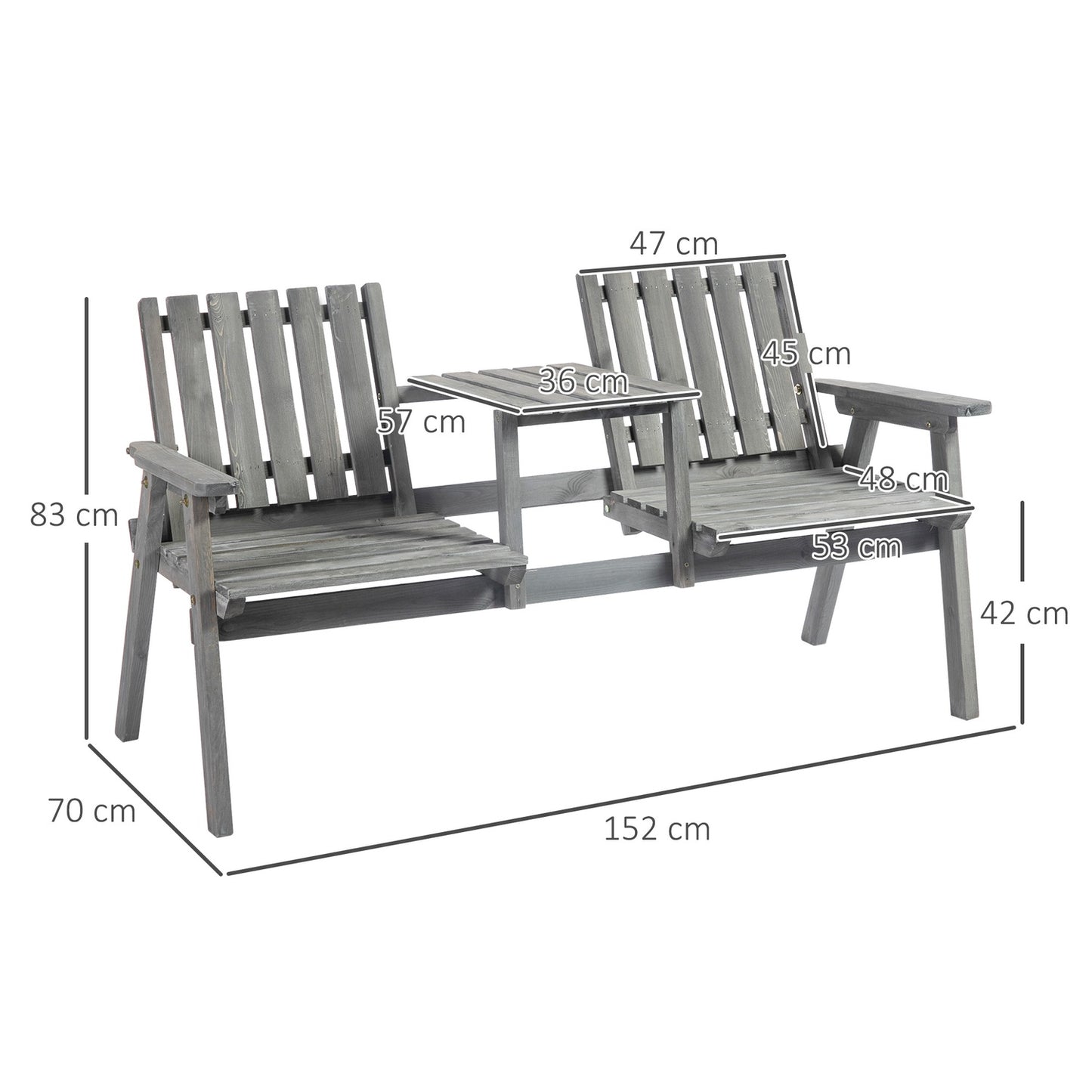 Garden furniture set - gray solid wood, 2 seats, umbrella hole