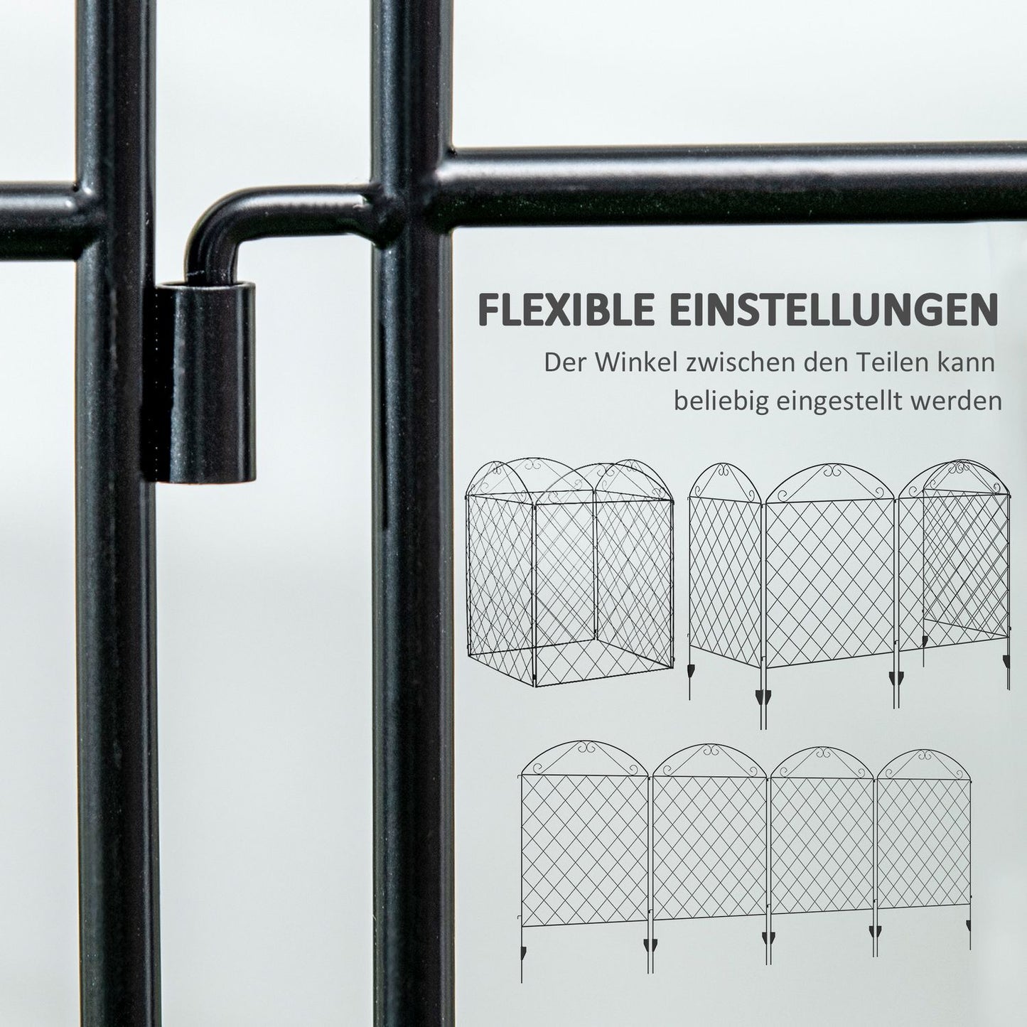 Decorative garden fence in black wire mesh, set of 4, 3.48 x 1.1 M