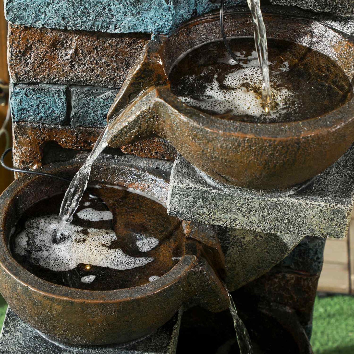 Solar Garden Fountain with LED Lights - 5 Tier Resin Design