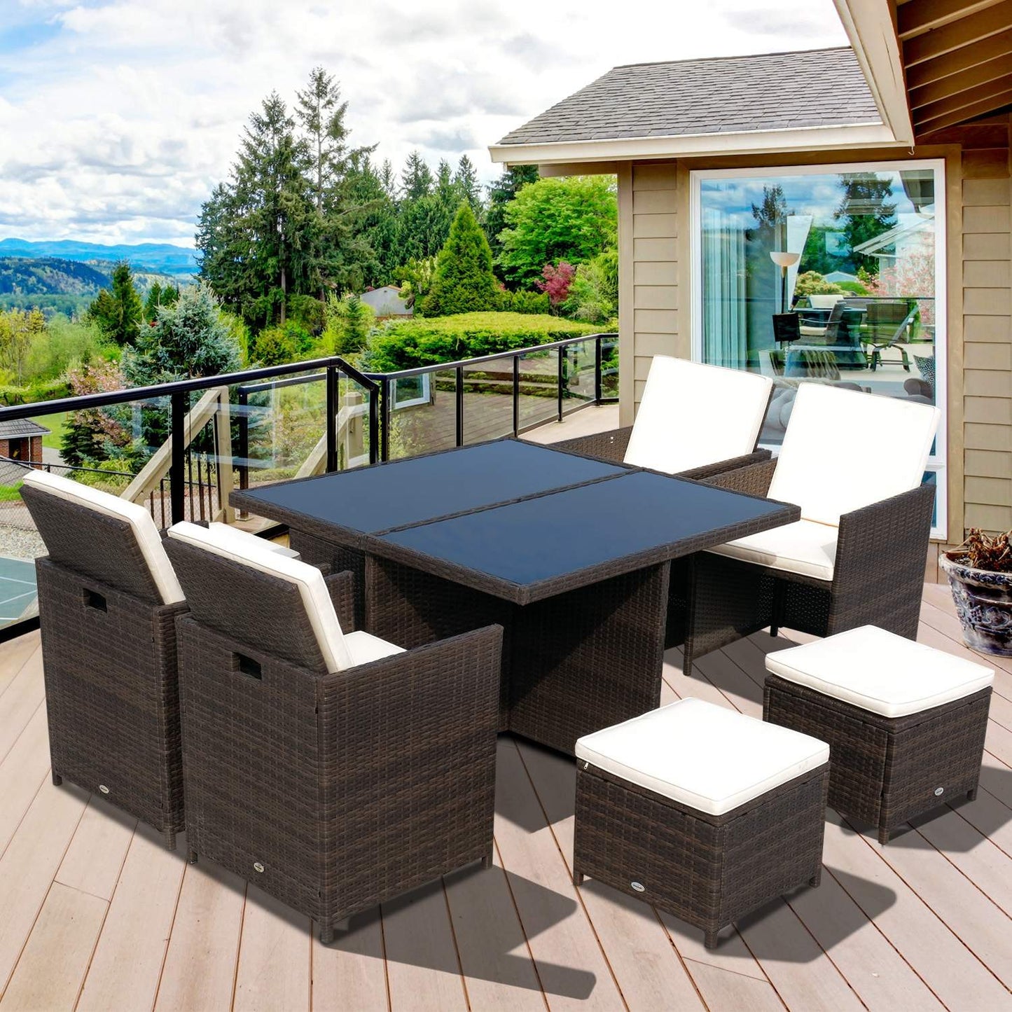 Garden set in poly rattan, 21 parts, brown cushions