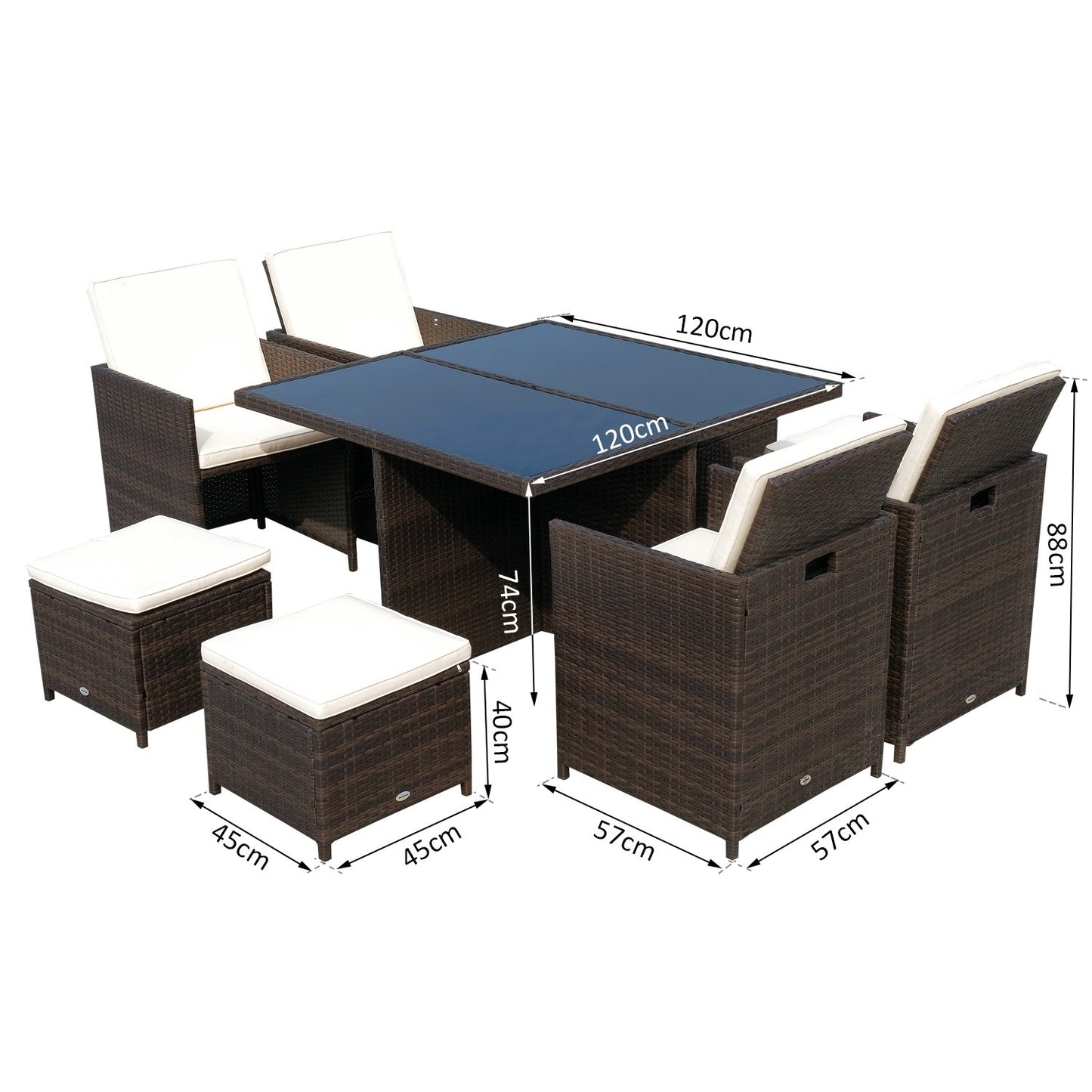 Garden set in poly rattan, 21 parts, brown cushions