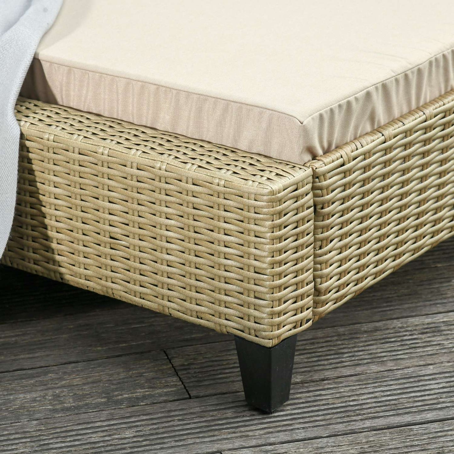 Adjustable sun lounger in poly rattan with cushions - Khaki