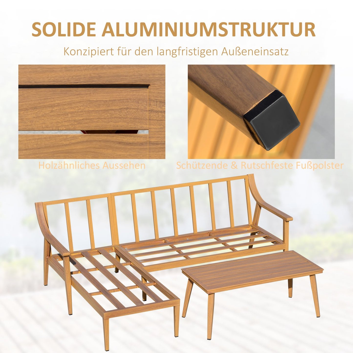 Garden furniture in 3 parts with chaise longue and table