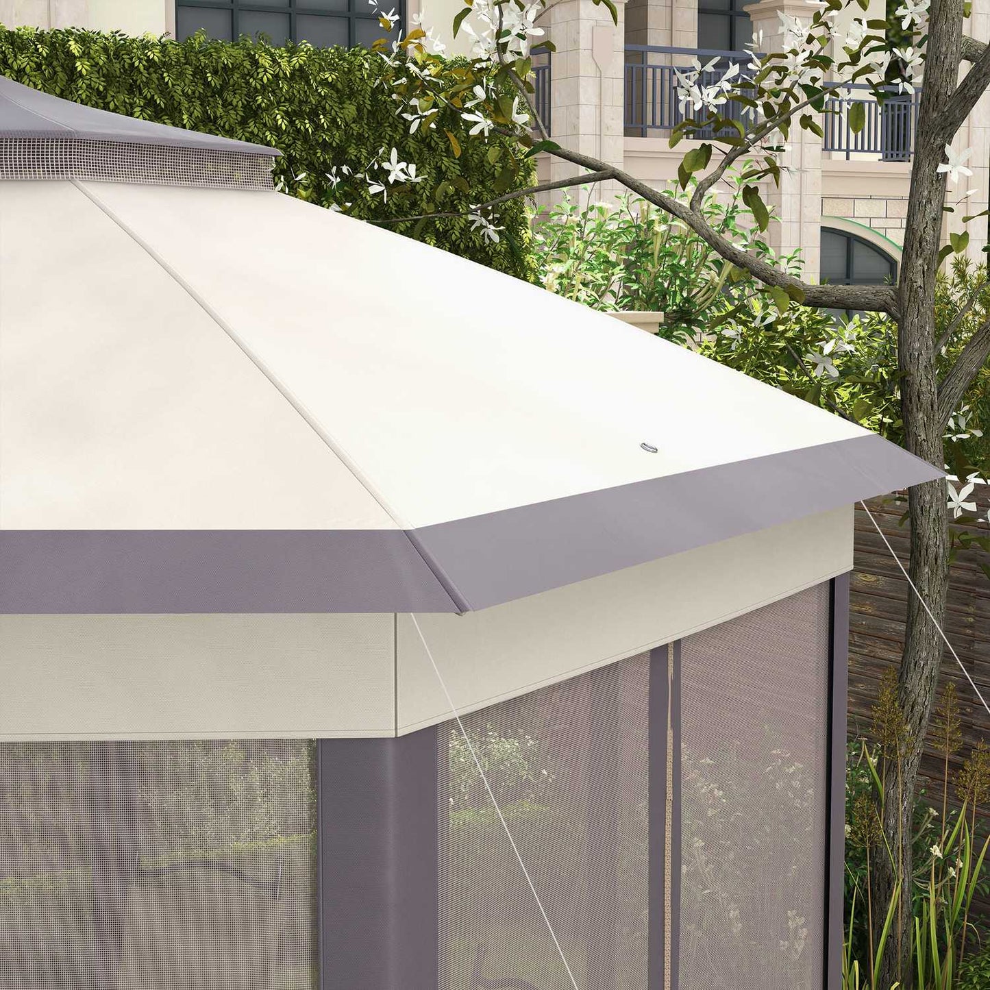Hexagonal Garden Gazebo 4x4m with 6 side panels, pop-up tent