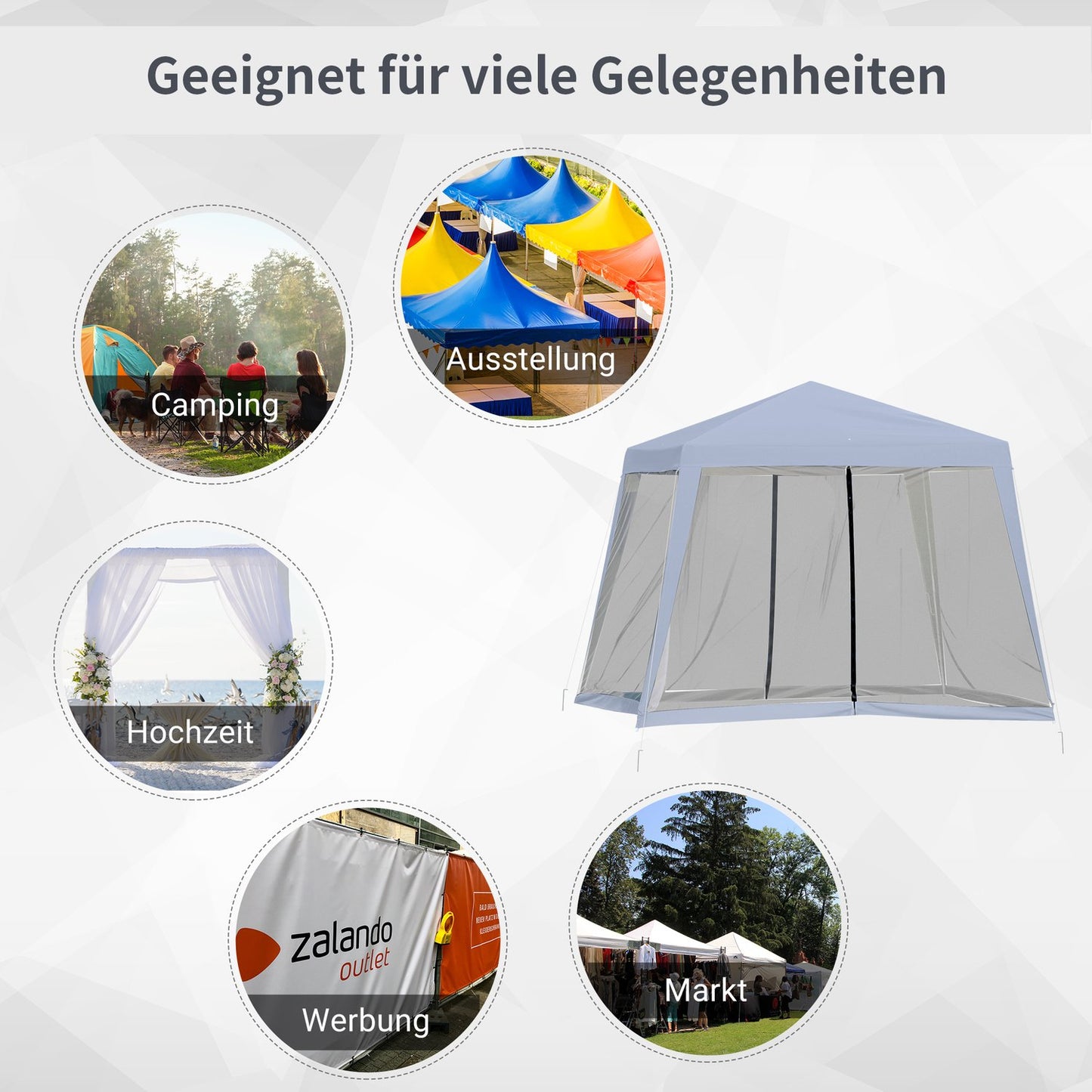 Weatherproof gray 3x3M garden tent with mosquito net