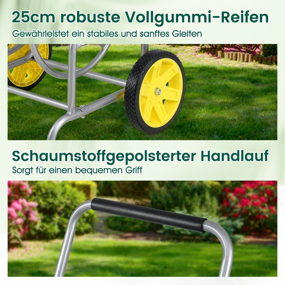 Garden Hose Reel Cart, Metal, 70m Capacity, Large Wheels