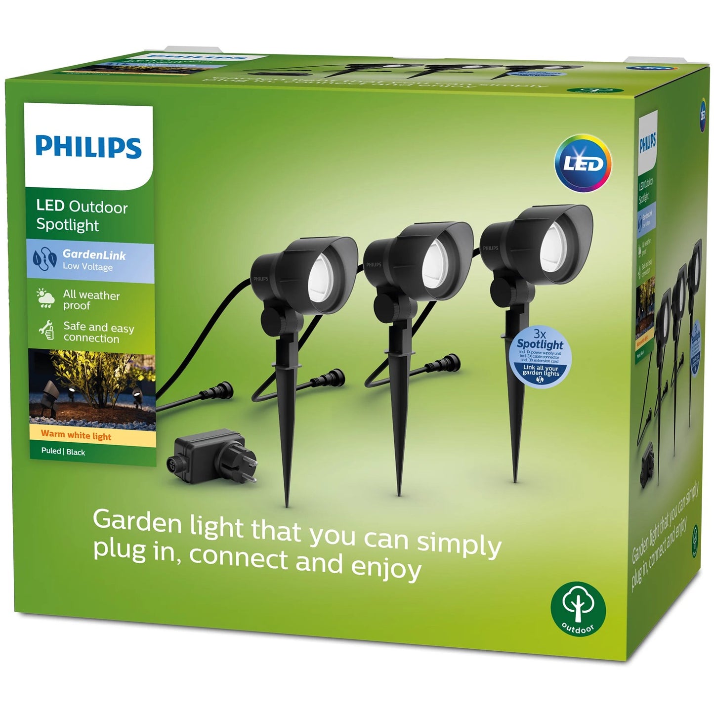 GardenLink Starter kit Spotlight Warm white 600 lm 3-pack Black