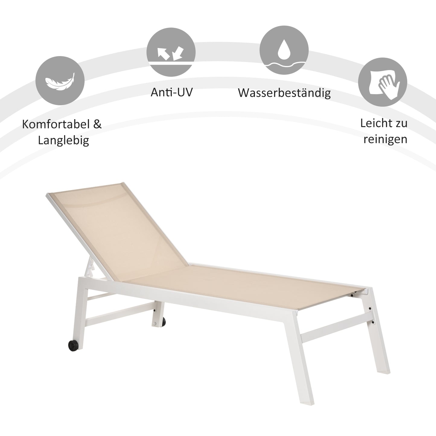 Aluminum garden chair with 5-step backrest, cream white