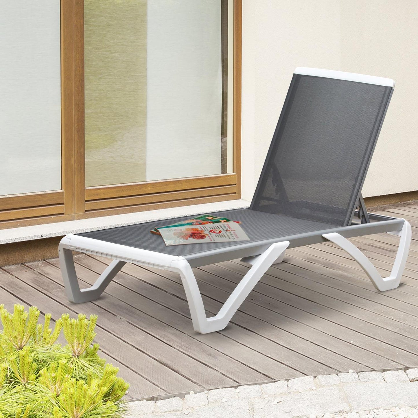Adjustable sun lounger in aluminum - Ergonomic grey/white
