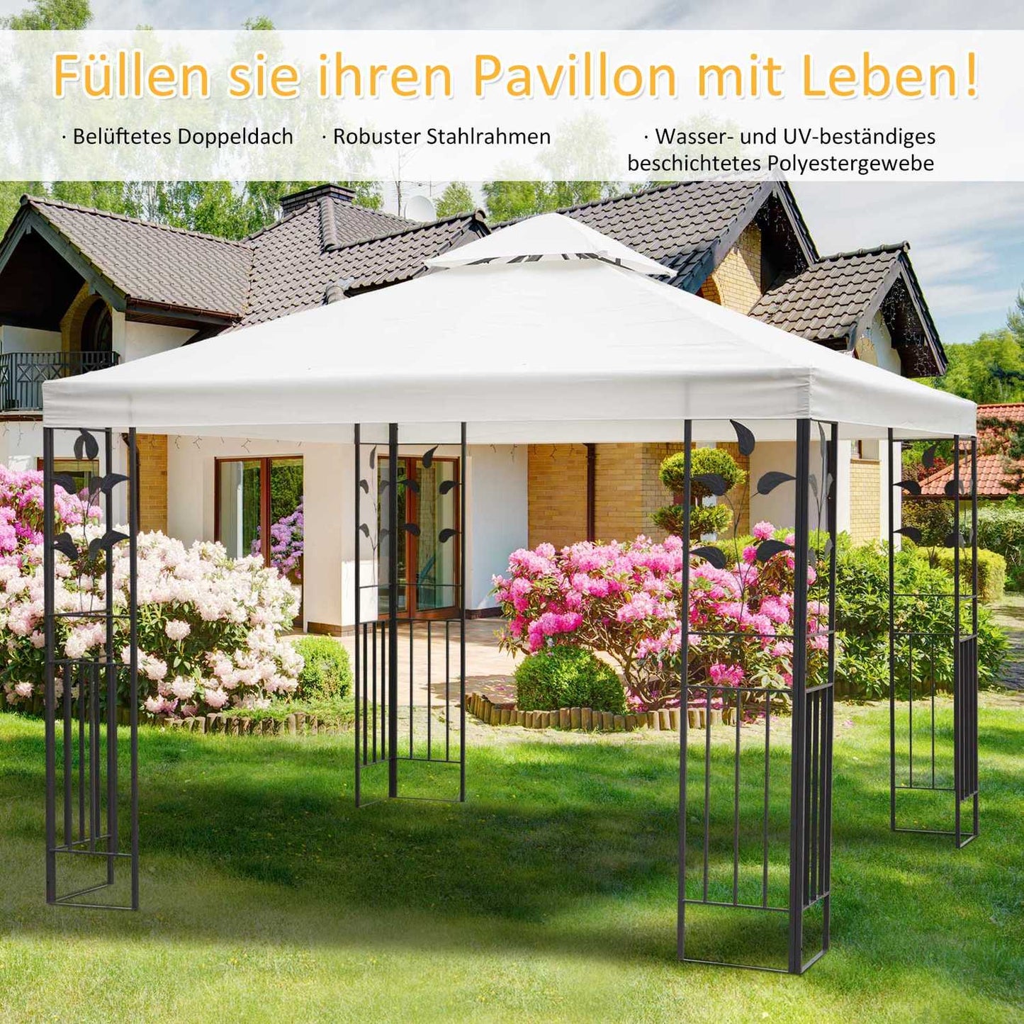 Garden pavilion tent, leaf design, steel frame, 2.95x2.95M