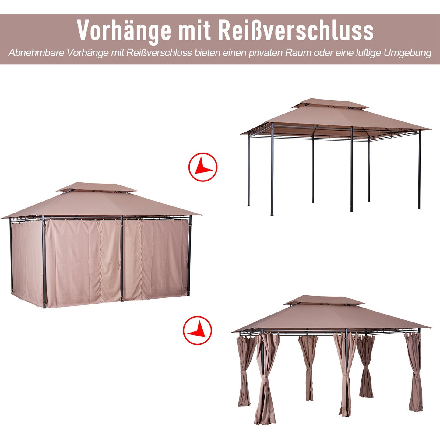 Garden Pavilion Party Tent, Double Roof, 3x4M Khaki