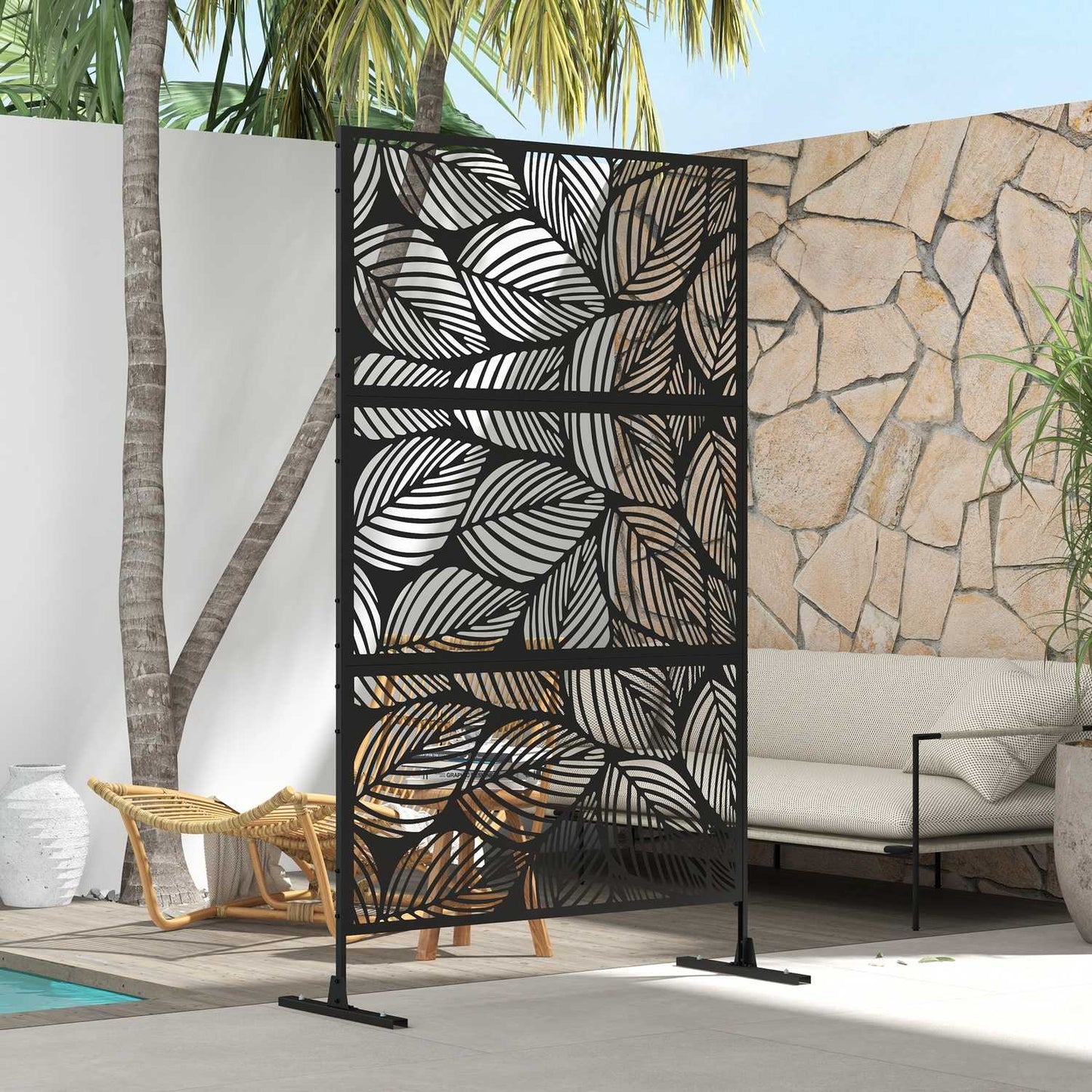 Garden Leaf Pattern Steel Privacy Screen, 122x198cm