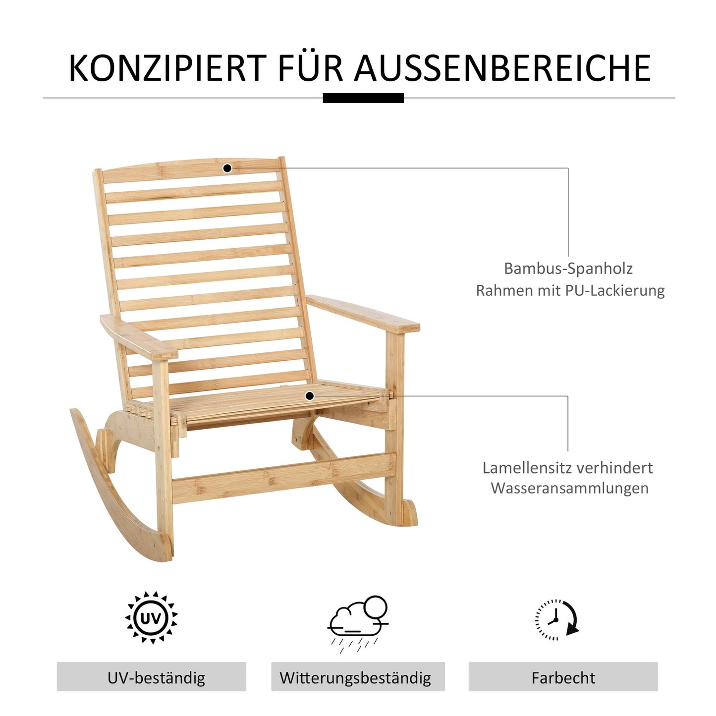 Bamboo rocking chair - Natural, 70 x 100 x 95.5 cm