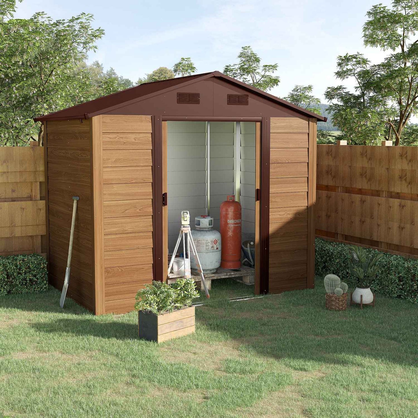 Outdoor garden tool shed, Wood Grain Look, 152x236x209 cm