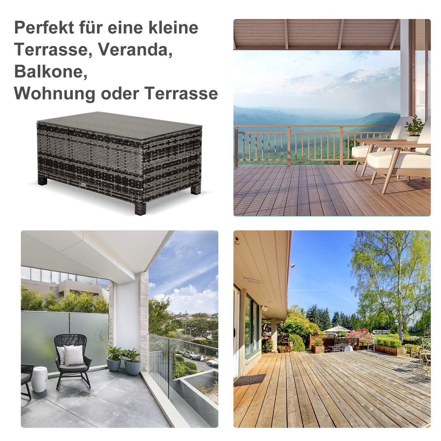 Outdoor coffee table - Polyrattan, Grey, 85 x 50 x 39 Cm