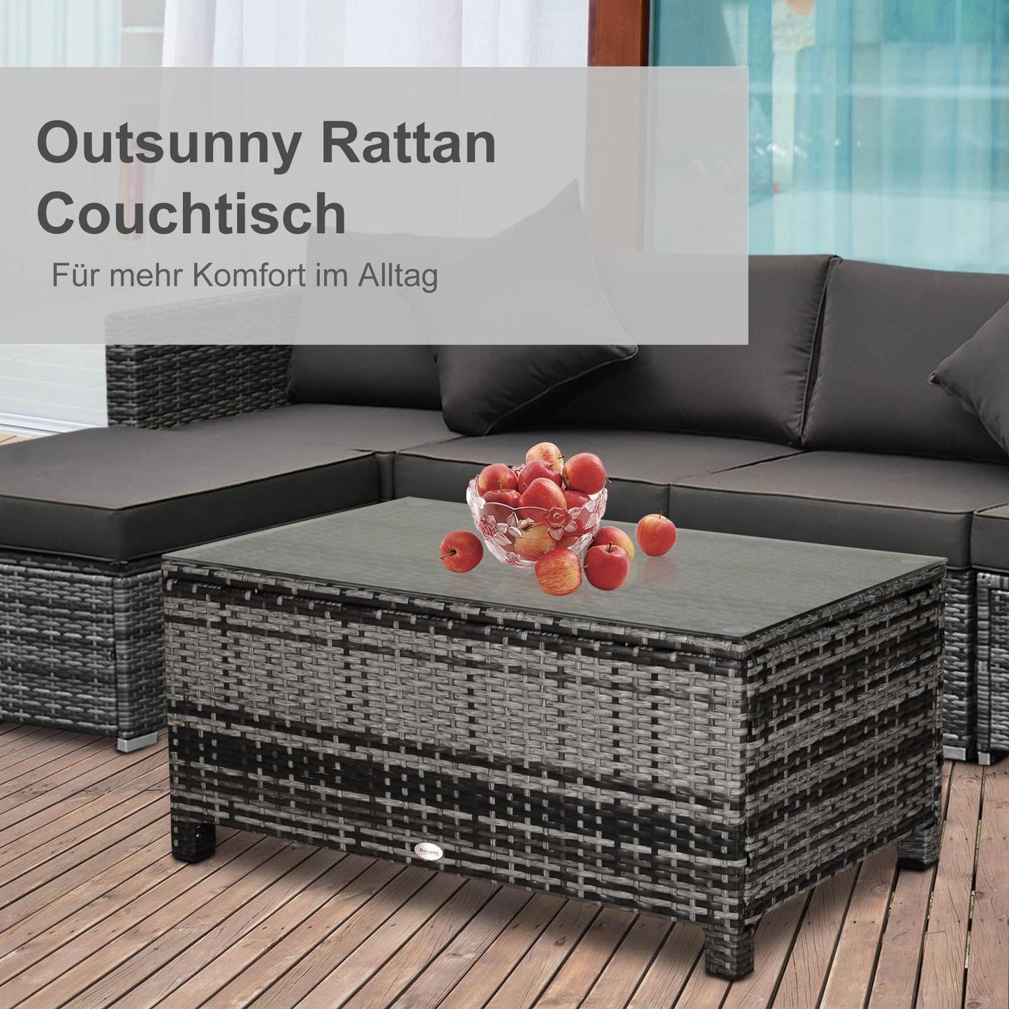 Outdoor coffee table - Polyrattan, Grey, 85 x 50 x 39 Cm