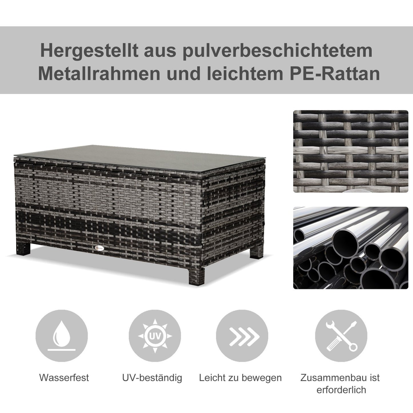 Outdoor coffee table - Polyrattan, Grey, 85 x 50 x 39 Cm