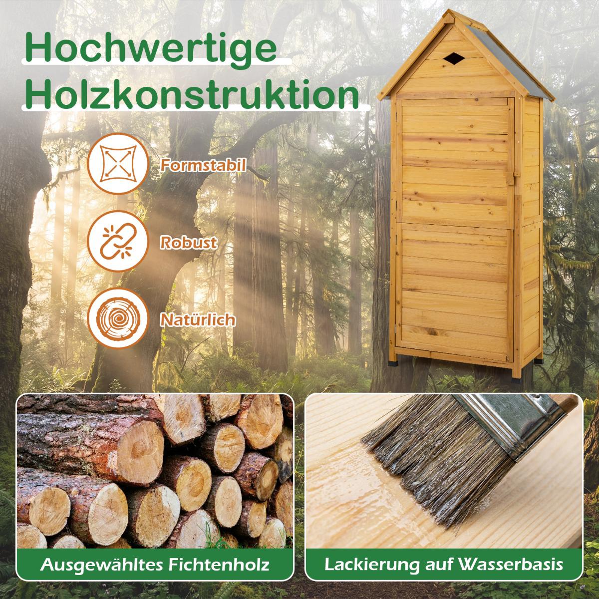 Garden Storage Cabinet, Fir Wood, Lockable Door, 4 Shelves