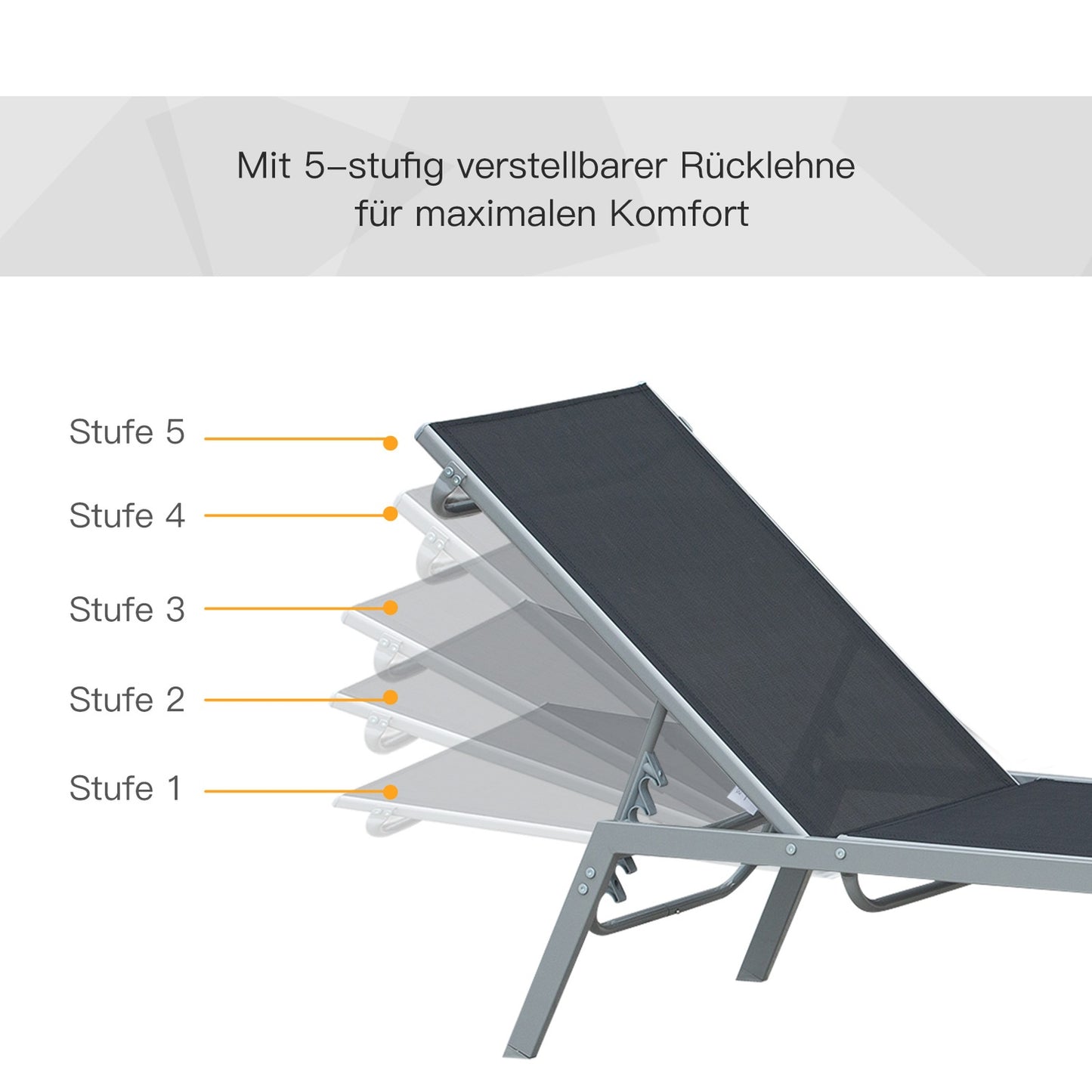 Outdoor sun lounger in metal, adjustable backrest in 5 positions
