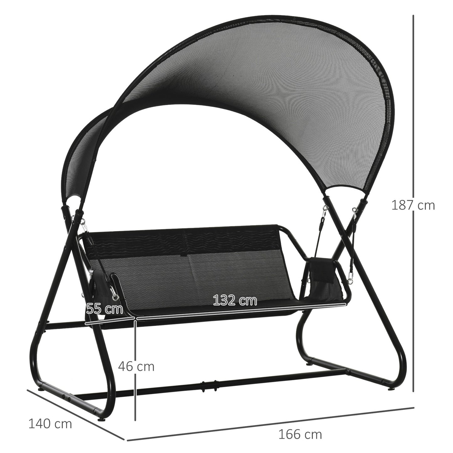 Outdoor Garden Swing Bench for 2 with Cushion - Black