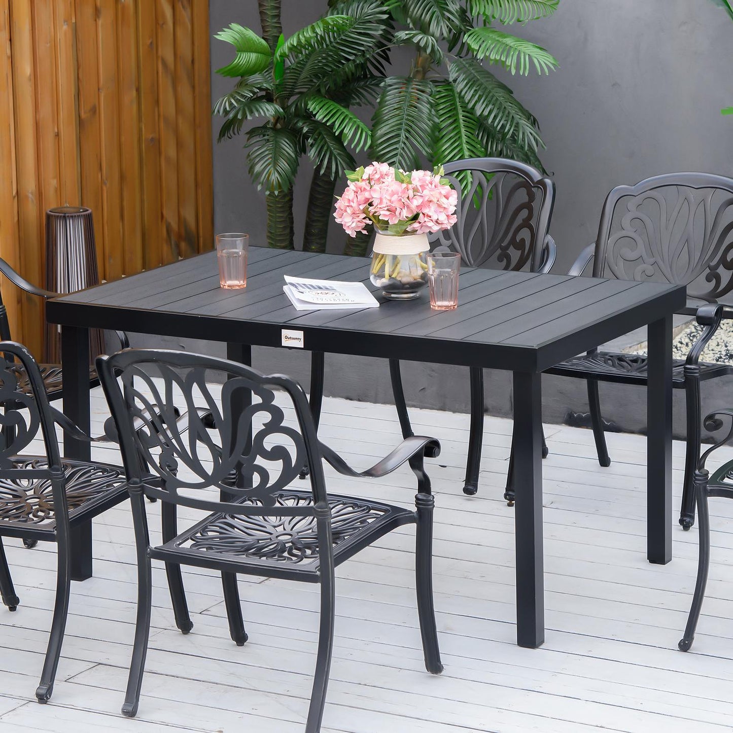 Outdoor dining table for 6, easy-care aluminium, black