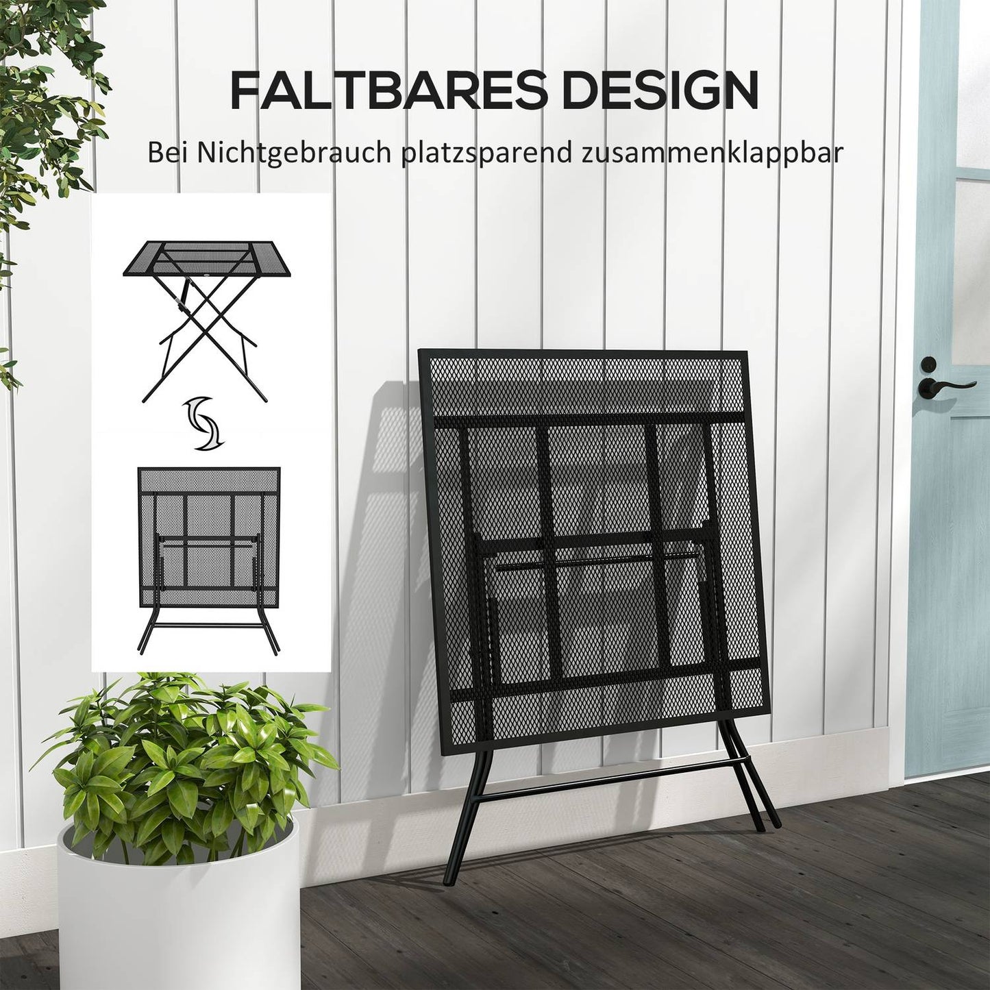 Folding steel garden table, square, 70 kg load, black