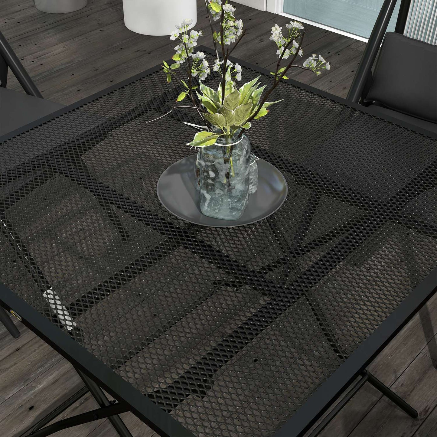 Folding steel garden table, square, 70 kg load, black