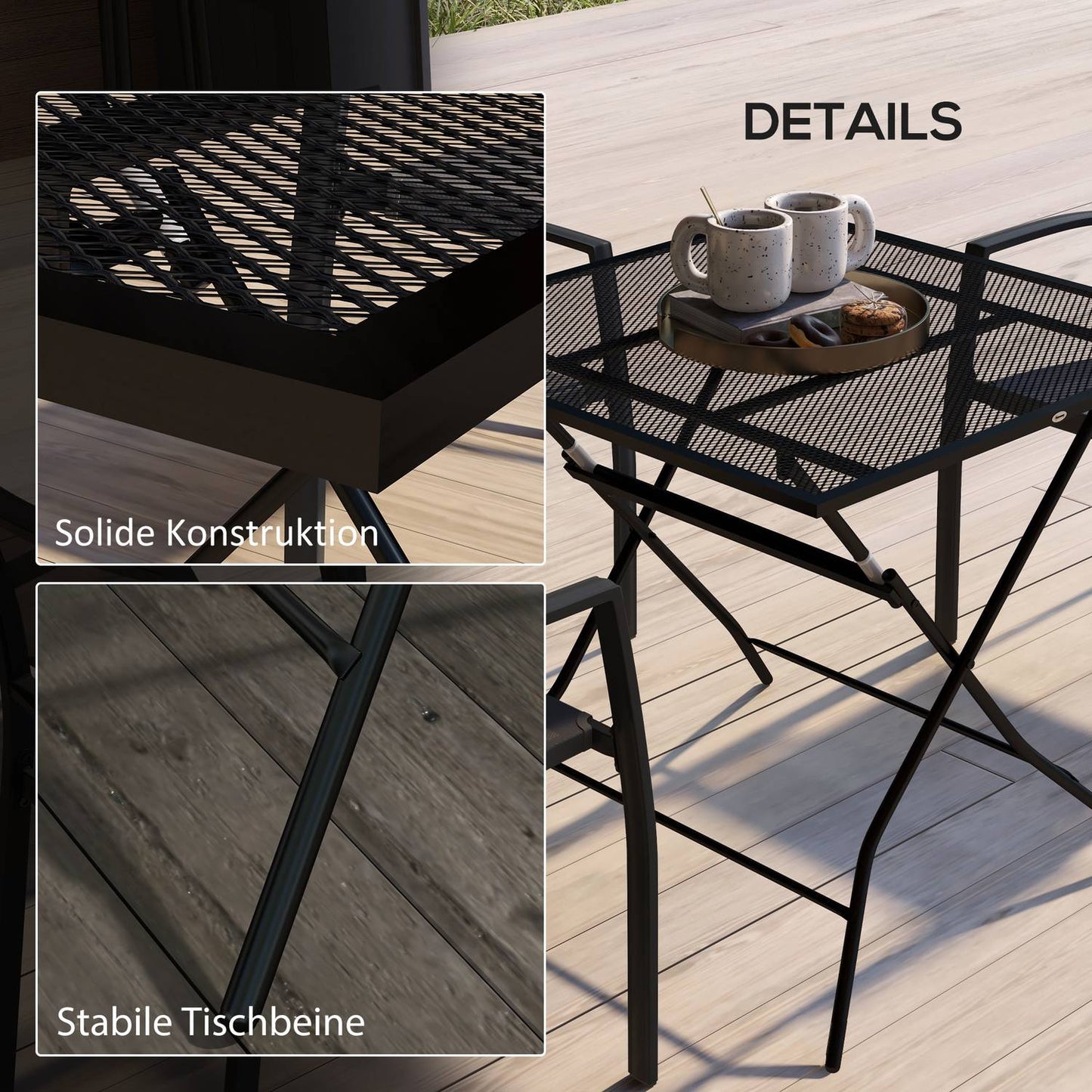 Folding steel garden table, square, 70 kg load, black